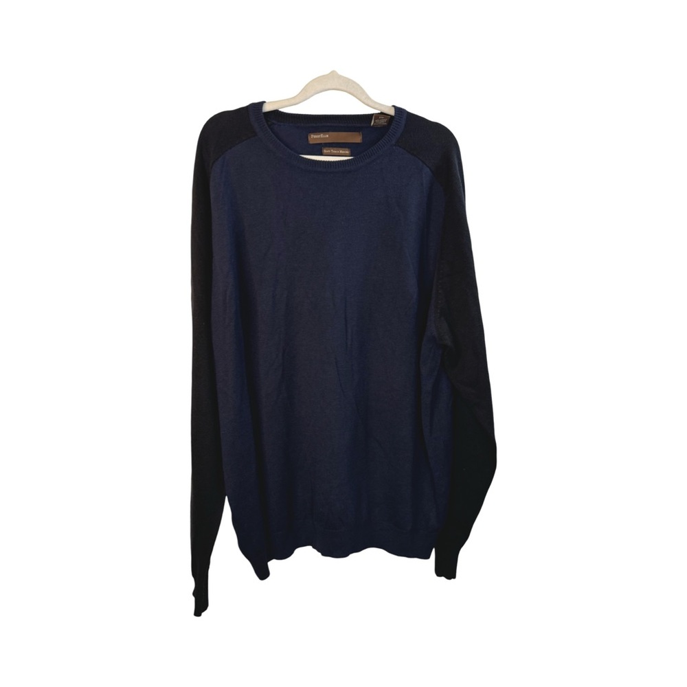 Mens Perry Ellis Merino Wool Blend Crew Neck Sweater Navy Blue Size XXL